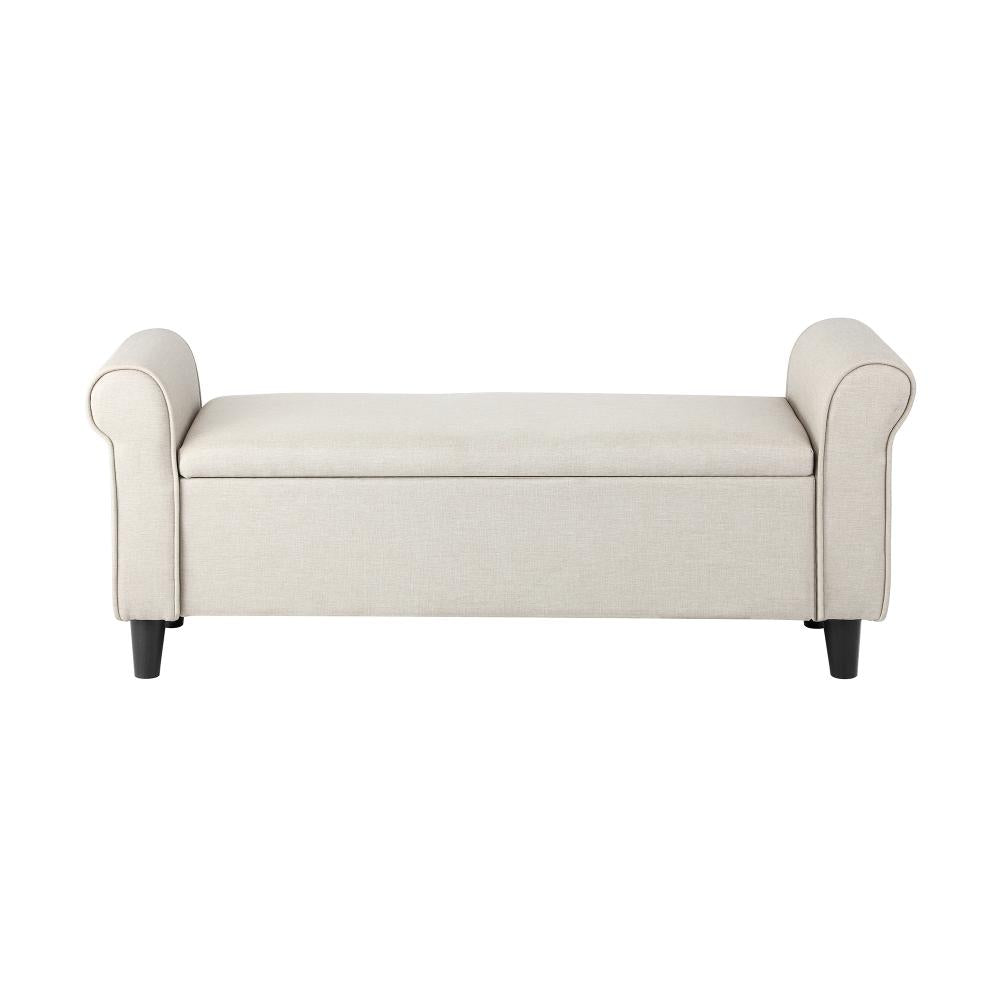 Oikiture Storage Ottoman Blanket Box Linen Fabric Arm Foot Stool Couch Large Beige-Ottoman-PEROZ Accessories