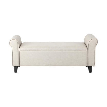 Oikiture Storage Ottoman Blanket Box Linen Fabric Arm Foot Stool Couch Large Beige-Ottoman-PEROZ Accessories