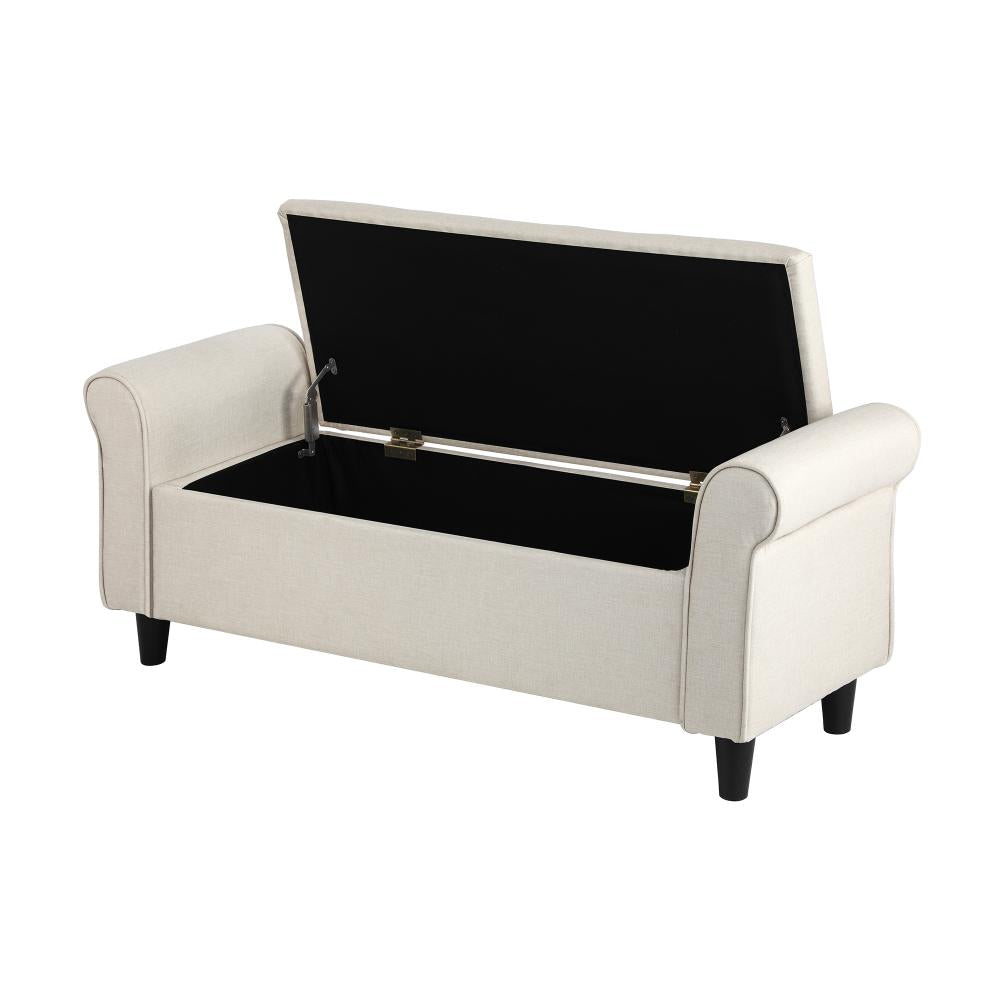 Oikiture Storage Ottoman Blanket Box Linen Fabric Arm Foot Stool Couch Large Beige-Ottoman-PEROZ Accessories