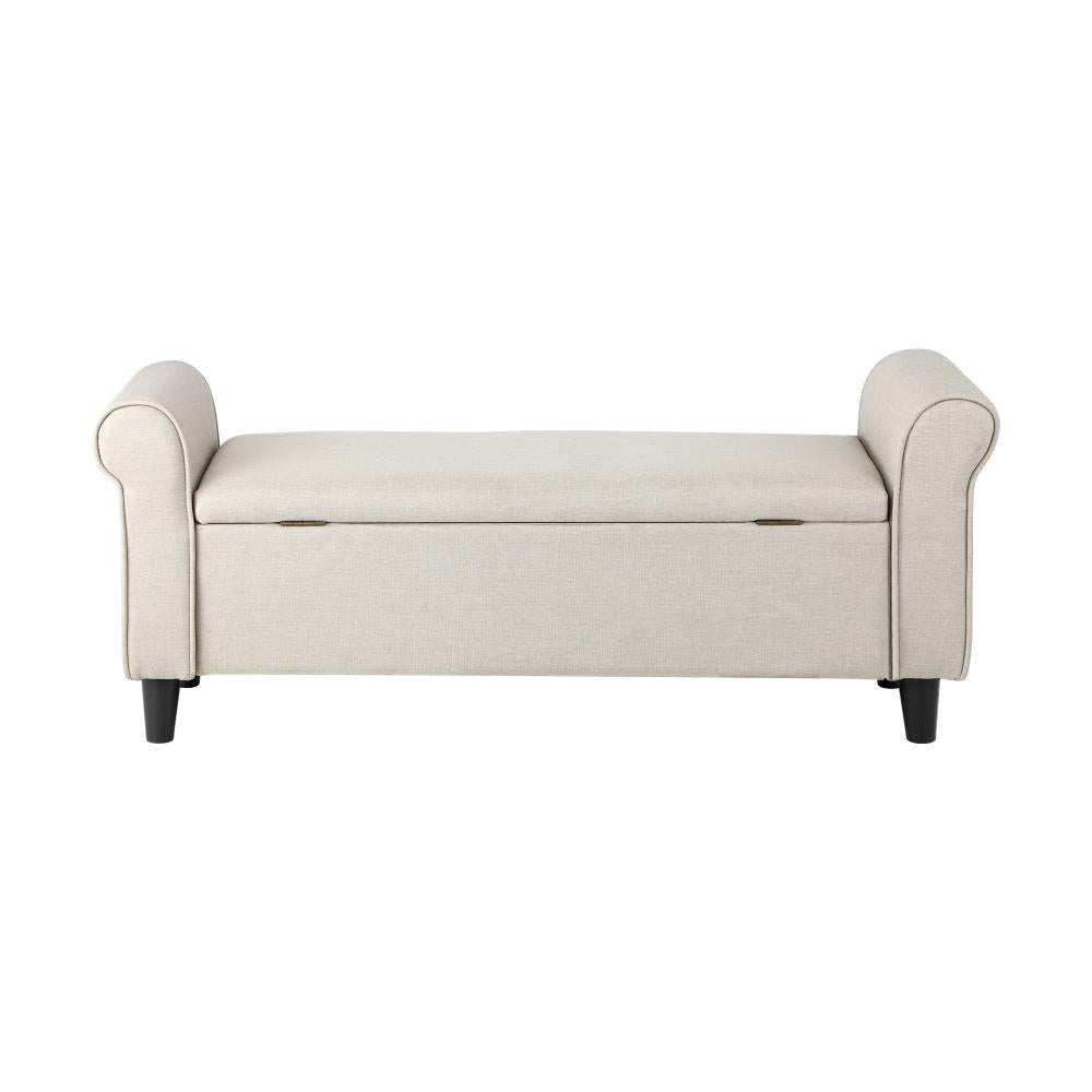 Oikiture Storage Ottoman Blanket Box Linen Fabric Arm Foot Stool Couch Large Beige-Ottoman-PEROZ Accessories