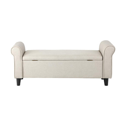 Oikiture Storage Ottoman Blanket Box Linen Fabric Arm Foot Stool Couch Large Beige-Ottoman-PEROZ Accessories