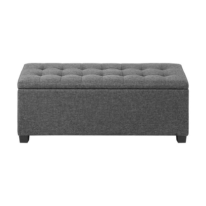 Oikiture Storage Ottoman Blanket Box Faux Linen Chest Toy Foot Stool LARGE Grey-Ottoman-PEROZ Accessories