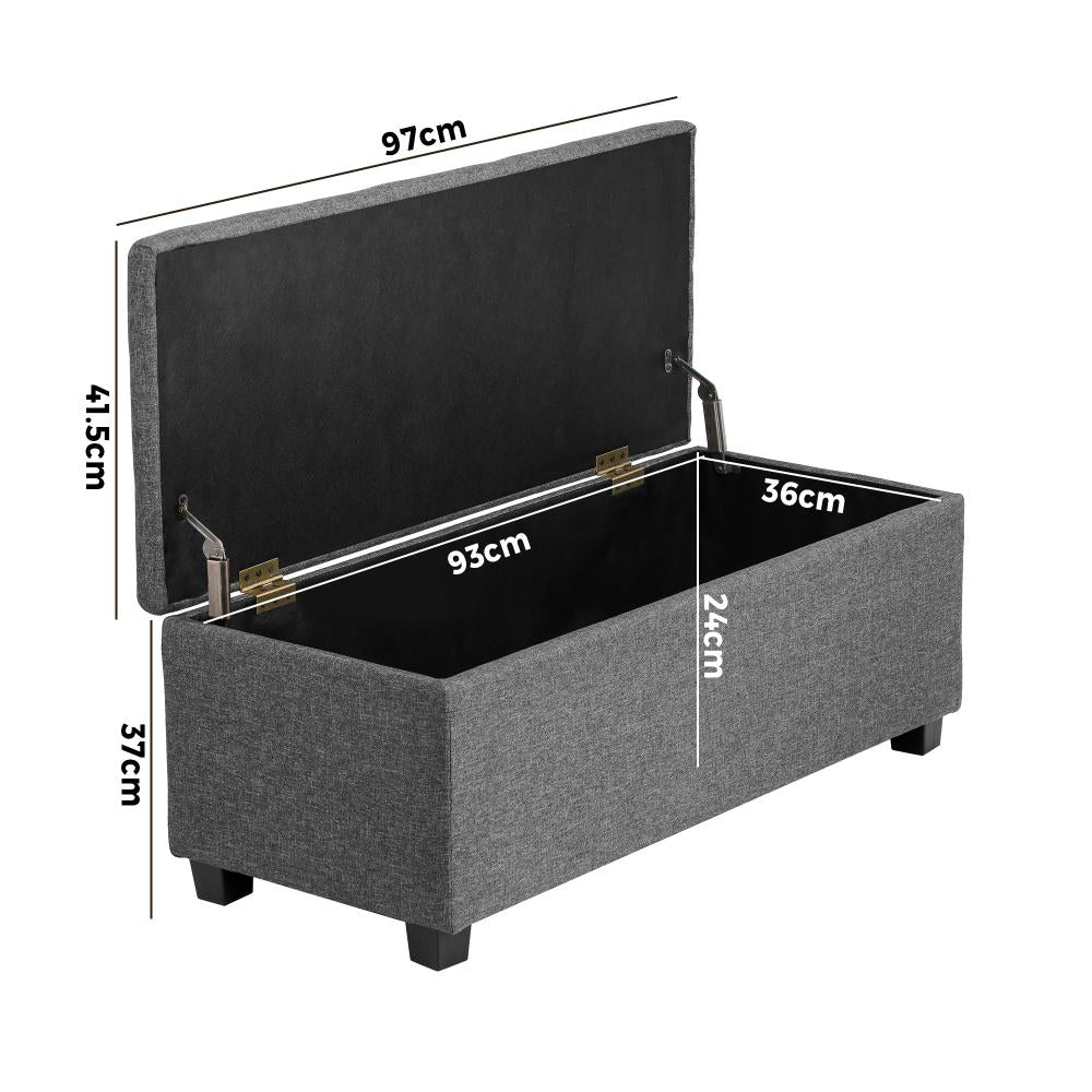 Oikiture Storage Ottoman Blanket Box Faux Linen Chest Toy Foot Stool LARGE Grey-Ottoman-PEROZ Accessories