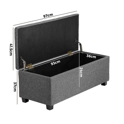 Oikiture Storage Ottoman Blanket Box Faux Linen Chest Toy Foot Stool LARGE Grey-Ottoman-PEROZ Accessories