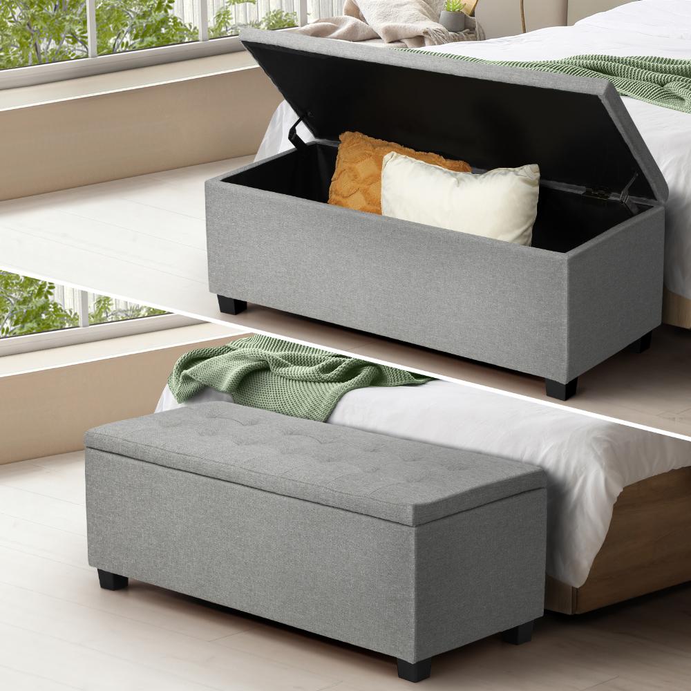 Oikiture Storage Ottoman Blanket Box Faux Linen Chest Toy Foot Stool LARGE-Ottoman-PEROZ Accessories