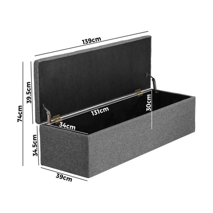 Oikiture Storage Ottoman Blanket Box Foot Stool XL Chest Toy Faux Linen Grey-Ottoman-PEROZ Accessories