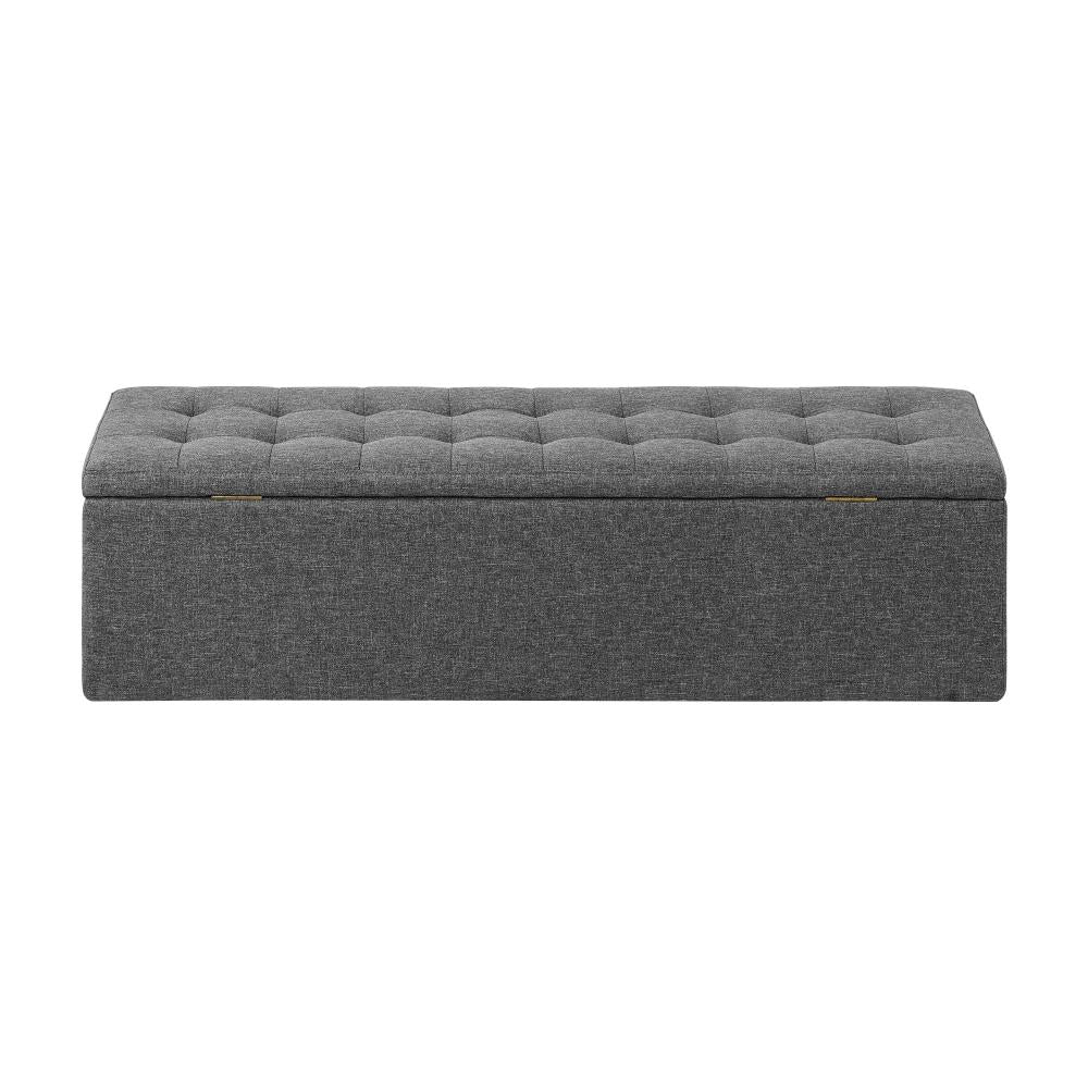 Oikiture Storage Ottoman Blanket Box Foot Stool XL Chest Toy Faux Linen Grey-Ottoman-PEROZ Accessories