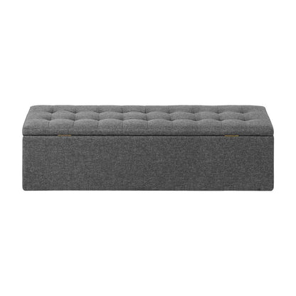 Oikiture Storage Ottoman Blanket Box Foot Stool XL Chest Toy Faux Linen Grey-Ottoman-PEROZ Accessories
