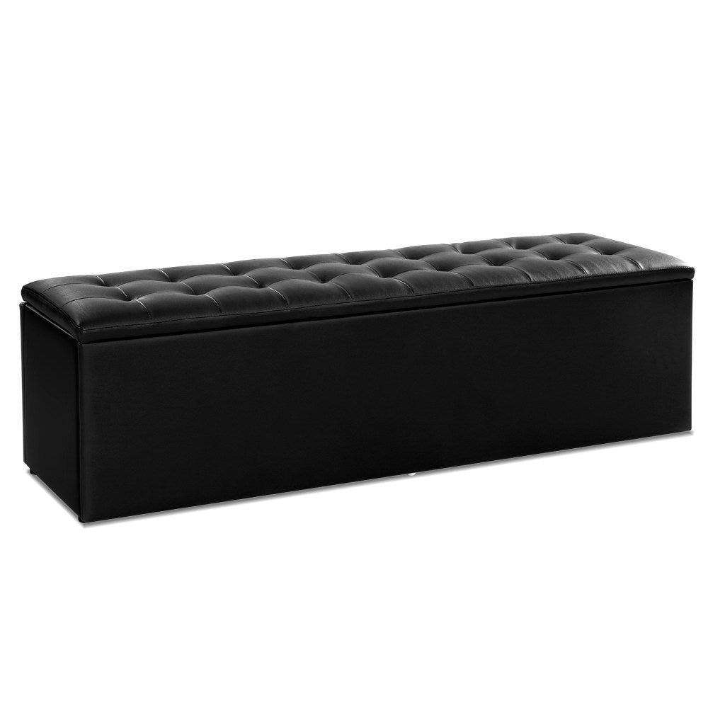 Artiss Storage Ottoman Blanket Box Black LARGE Leather Rest Chest Toy Foot Stool-Ottomans - Peroz Australia - Image - 1