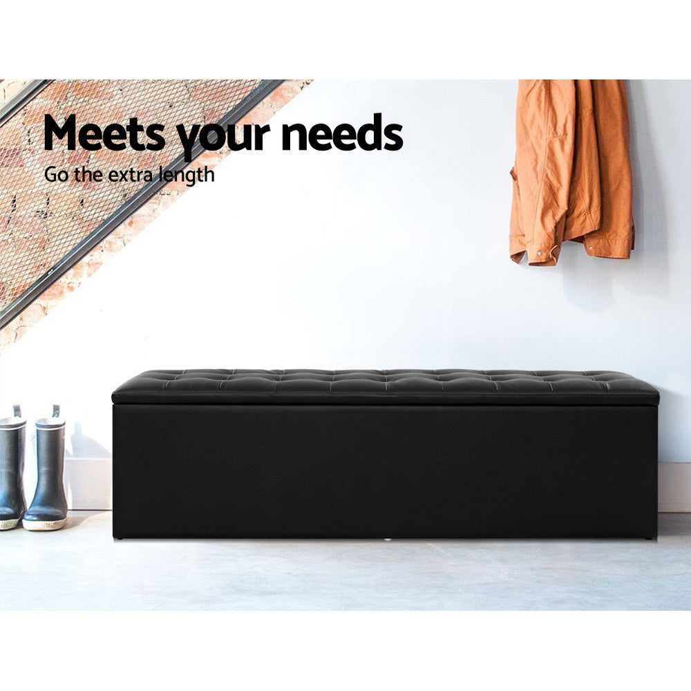 Artiss Storage Ottoman Blanket Box Black LARGE Leather Rest Chest Toy Foot Stool-Ottomans - Peroz Australia - Image - 4