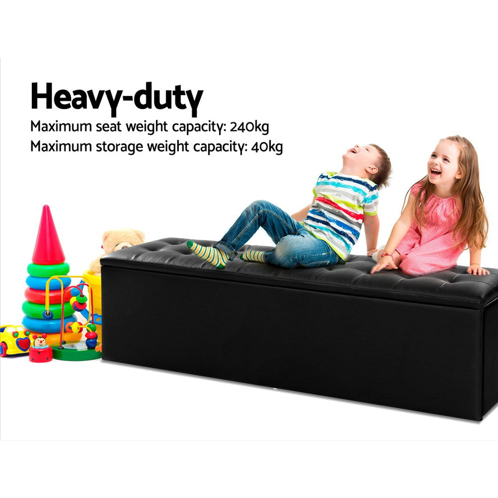 Artiss Storage Ottoman Blanket Box Black LARGE Leather Rest Chest Toy Foot Stool-Ottomans - Peroz Australia - Image - 5