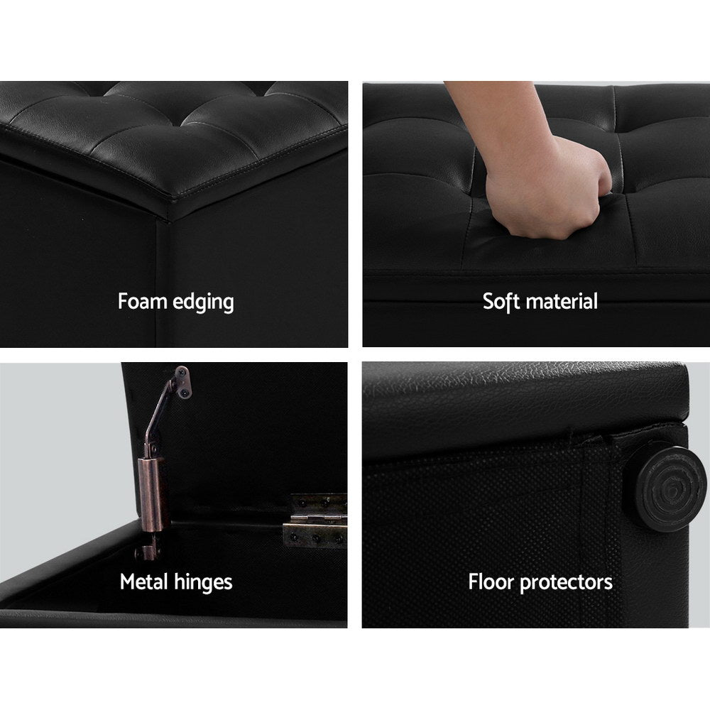 Artiss Storage Ottoman Blanket Box Black LARGE Leather Rest Chest Toy Foot Stool-Ottomans - Peroz Australia - Image - 6