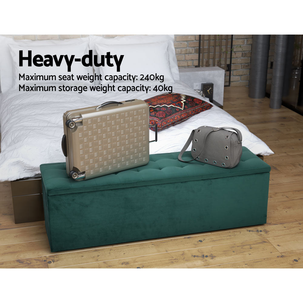 Artiss Storage Ottoman Blanket Box Velvet Foot Stool Rest Chest Couch Green-Ottomans - Peroz Australia - Image - 4