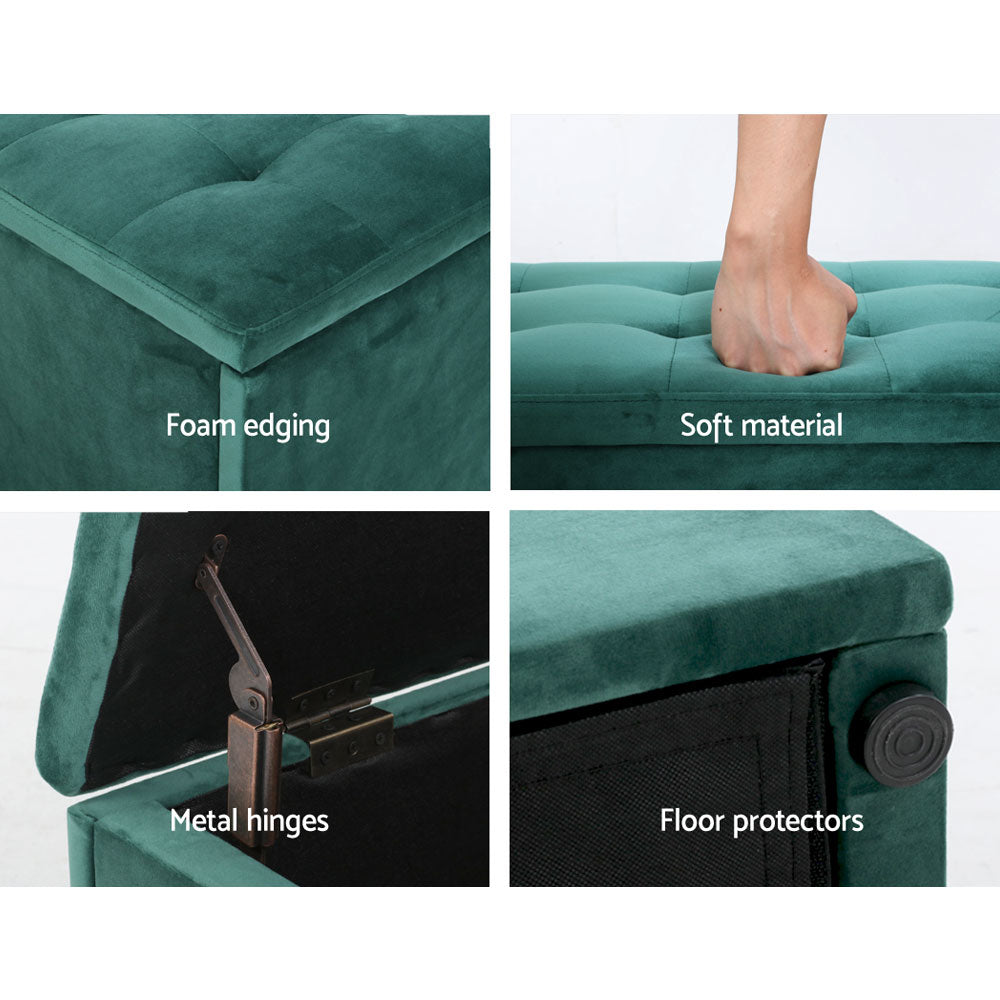 Artiss Storage Ottoman Blanket Box Velvet Foot Stool Rest Chest Couch Green-Ottomans - Peroz Australia - Image - 5
