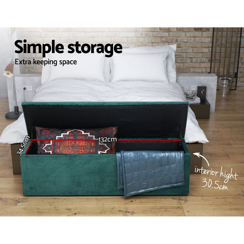Artiss Storage Ottoman Blanket Box Velvet Foot Stool Rest Chest Couch Green-Ottomans - Peroz Australia - Image - 6