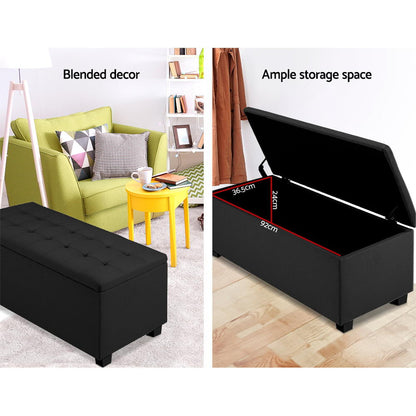 Artiss Storage Ottoman Blanket Box Black Fabric Footstool Chest Couch Seat Toy-Ottomans - Peroz Australia - Image - 4