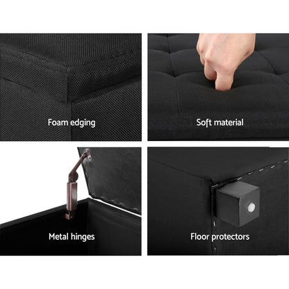 Artiss Storage Ottoman Blanket Box Black Fabric Footstool Chest Couch Seat Toy-Ottomans - Peroz Australia - Image - 6