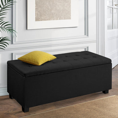 Artiss Storage Ottoman Blanket Box Black Fabric Footstool Chest Couch Seat Toy-Ottomans - Peroz Australia - Image - 7
