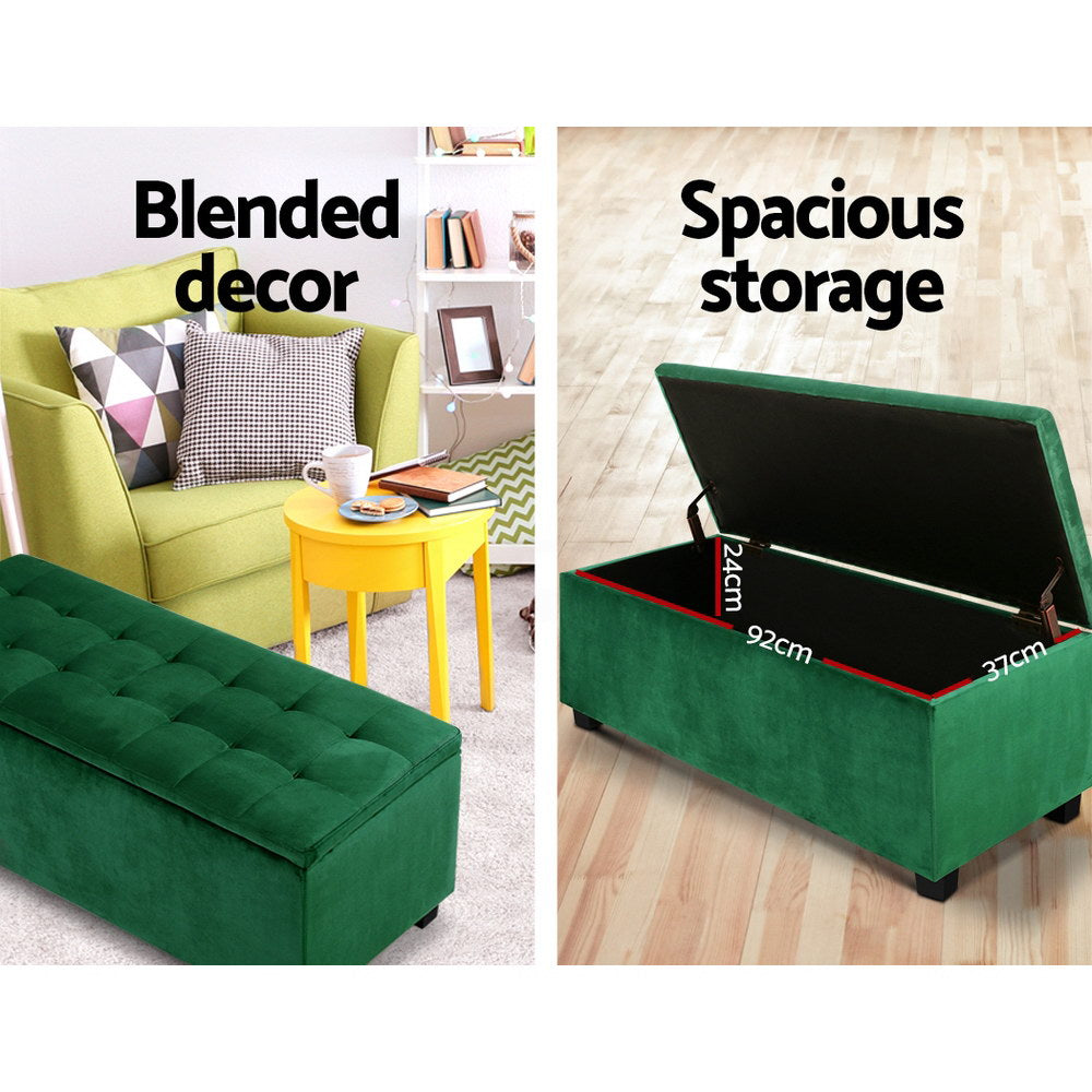 Artiss Storage Ottoman Blanket Box Velvet Footstool Rest Chest Couch Toy Green-Ottomans - Peroz Australia - Image - 5
