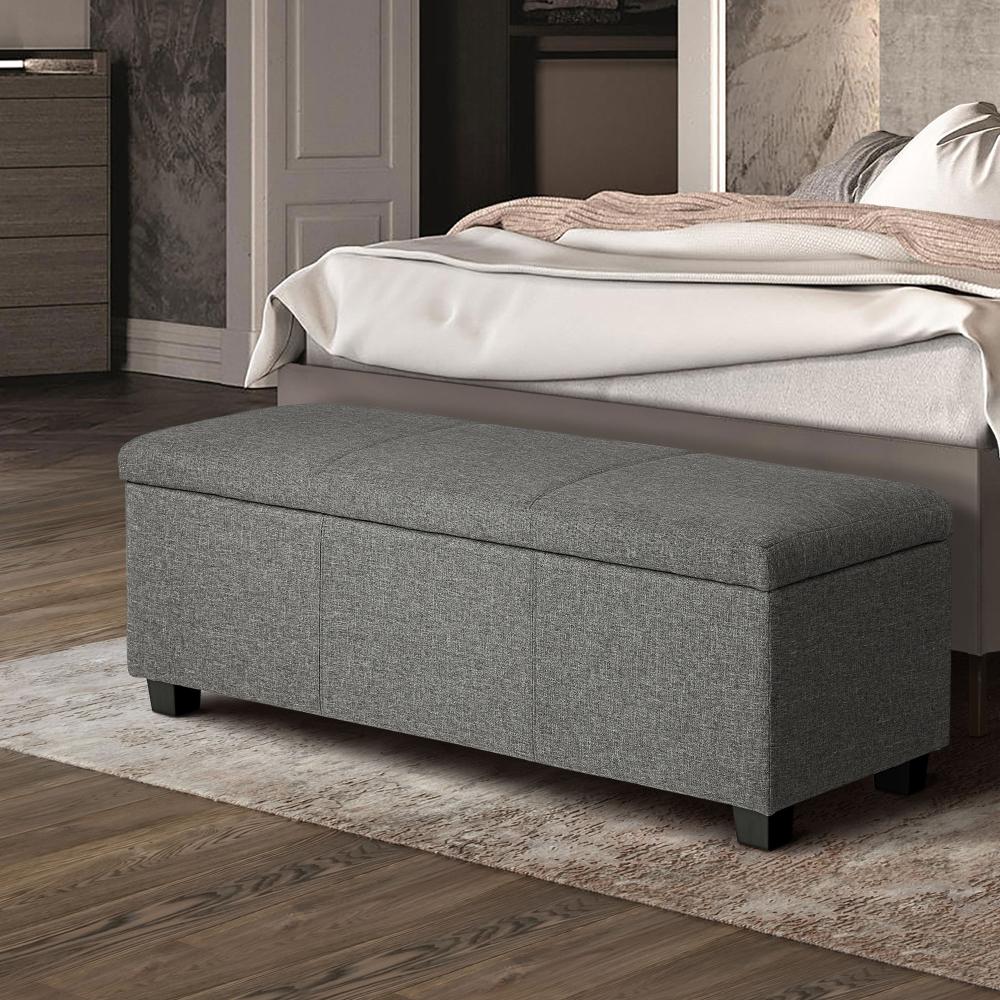 Oikiture Storage Ottoman Blanket Box Linen Fabric Arm Foot Stool Couch Large-Ottoman-PEROZ Accessories