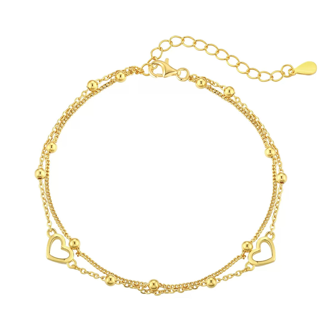 Anyco Bracelet Minimalist Hollow Heart Double Layers Stackable Extension Chain 18K Gold Platted Bead Link Chain Bracelet-Bracelets-PEROZ Accessories