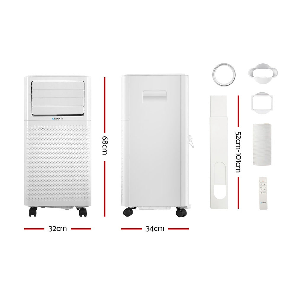 Devanti Portable Air Conditioner Cooling Mobile Fan Cooler Dehumidifier White 2000W-Air Conditioners-PEROZ Accessories