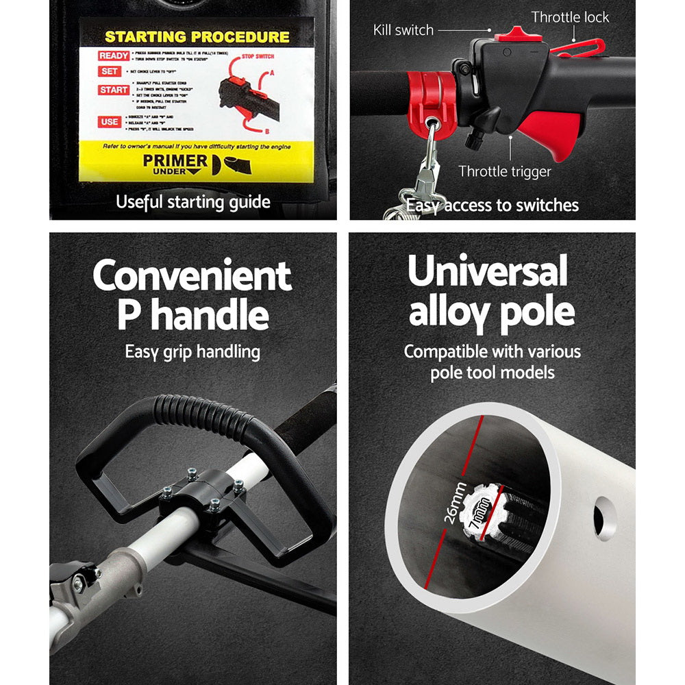 Giantz Petrol Pole Chainsaw Brush Cutter Whipper Snipper Hedge Trimmer Pruner-Tools &gt; Power Tools-PEROZ Accessories