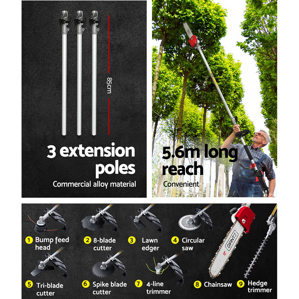 Giantz Pole Chainsaw 62CC Petrol Brush Cutter Whipper Hedge Trimmer 9 IN 1-Tools &gt; Power Tools-PEROZ Accessories