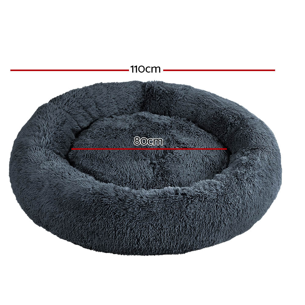 i.Pet Pet Bed Dog Cat 110cm Calming Extra Large Soft Plush Dark Grey-Pet Beds-PEROZ Accessories