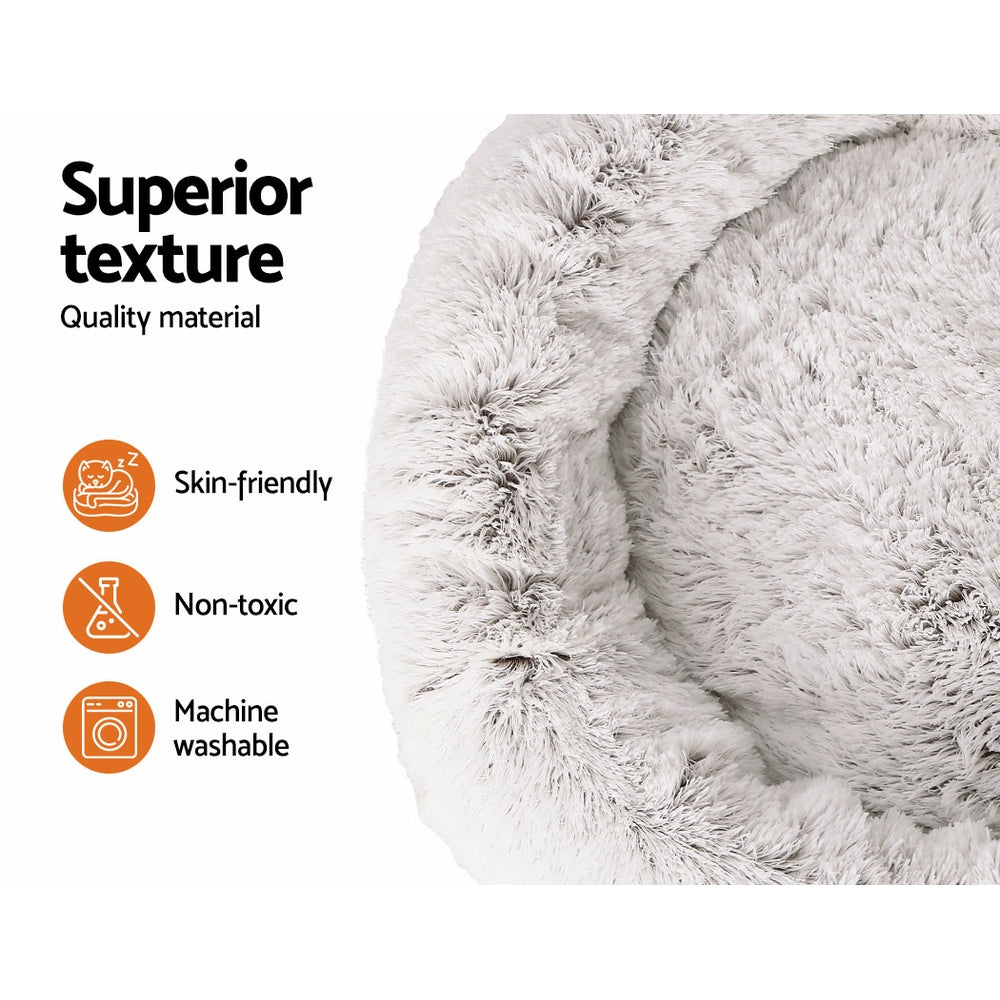 i.Pet Pet Bed Dog Cat 110cm Calming Extra Large Soft Plush White Brown-Pet Beds-PEROZ Accessories