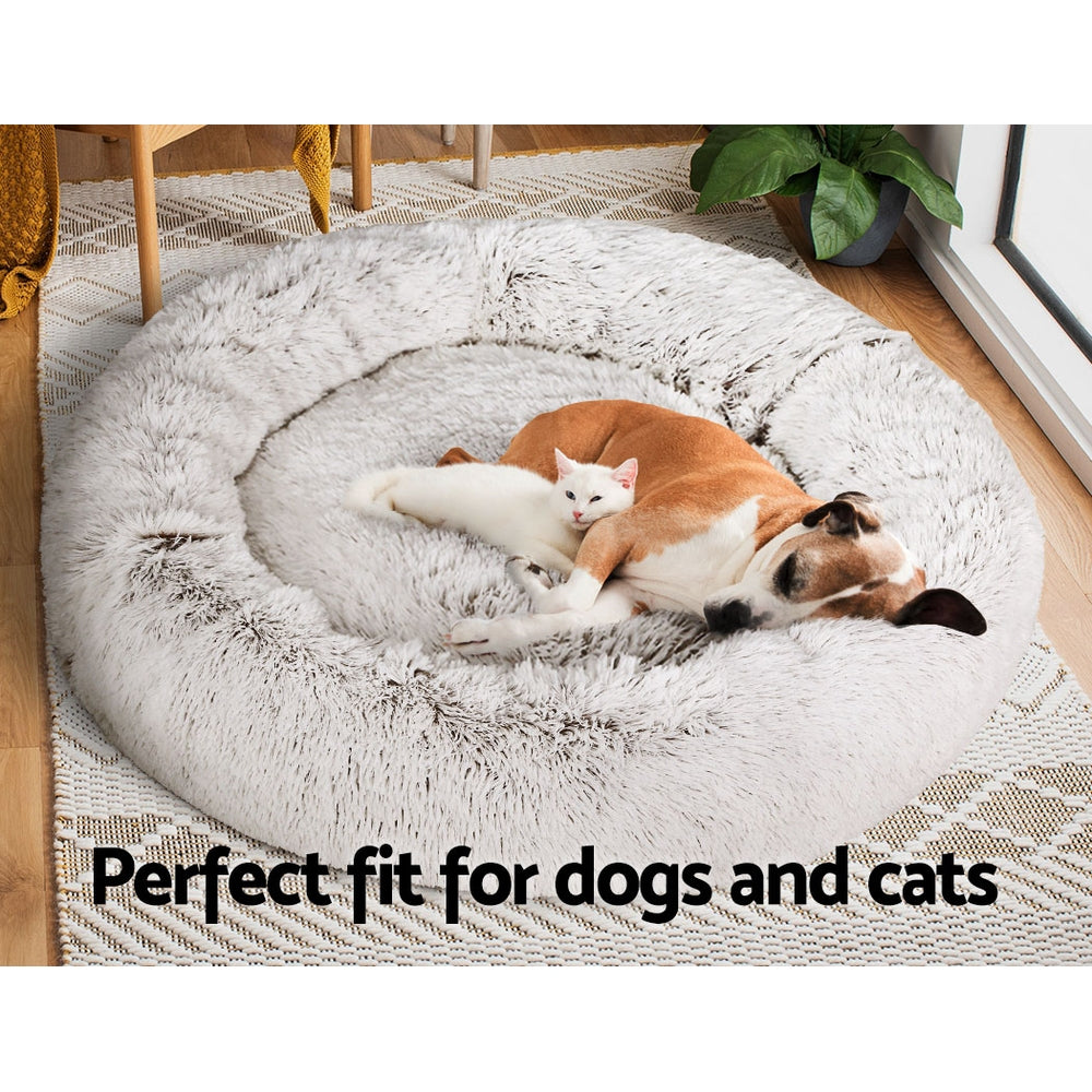 i.Pet Pet Bed Dog Cat 110cm Calming Extra Large Soft Plush White Brown-Pet Beds-PEROZ Accessories