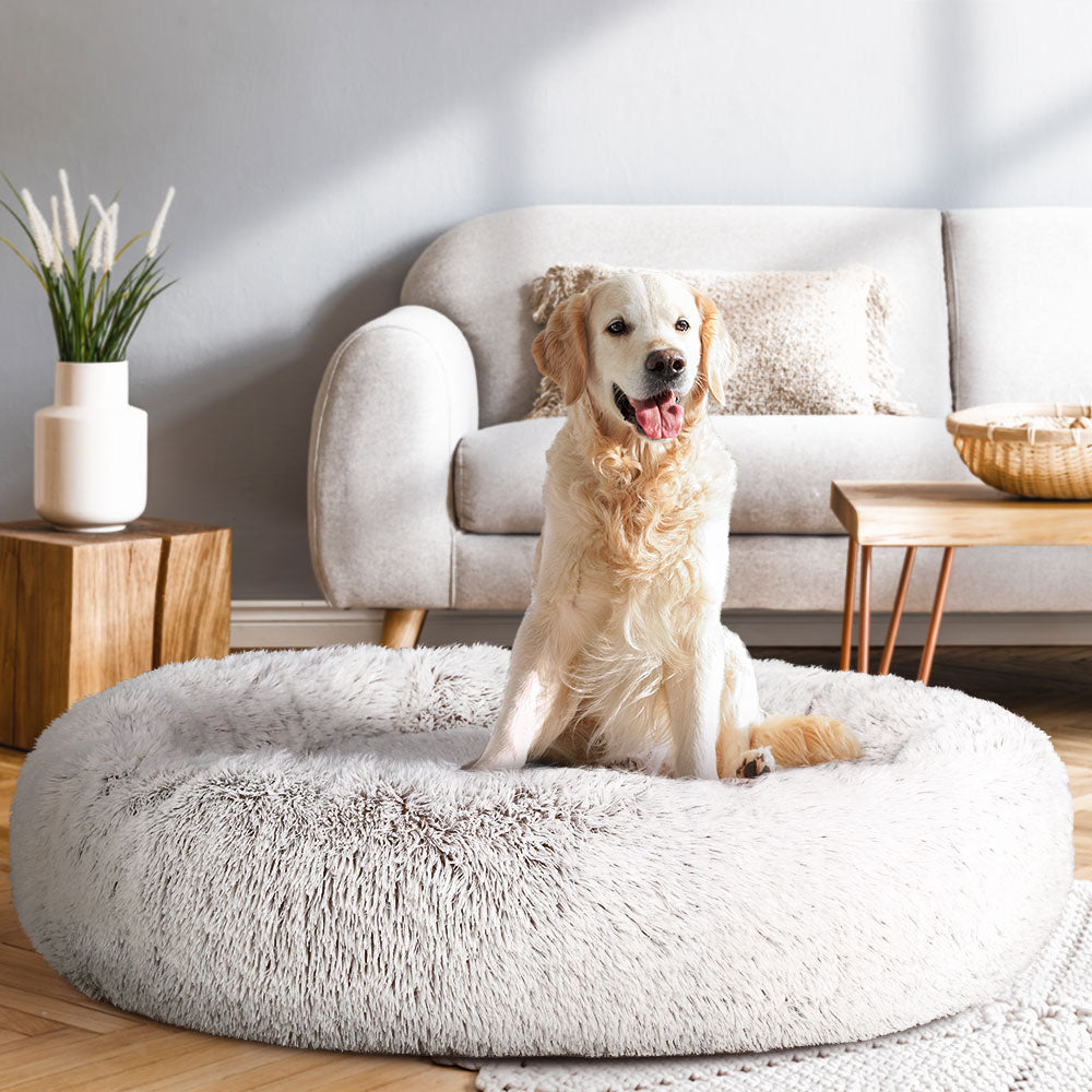 i.Pet Pet Bed Dog Cat 110cm Calming Extra Large Soft Plush White Brown-Pet Beds-PEROZ Accessories
