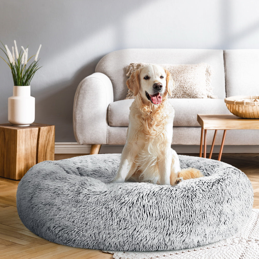i.Pet Pet Bed Dog Cat 90cm Large Calming Soft Plush Charcoal-Pet Beds-PEROZ Accessories