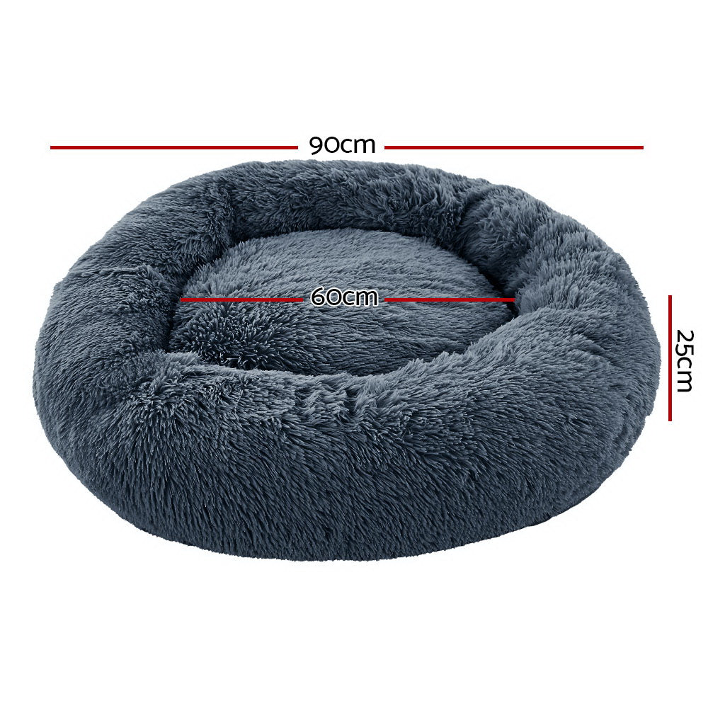 i.Pet Pet Bed Dog Cat 90cm Large Calming Soft Plush Bed Dark Grey-Pet Beds-PEROZ Accessories