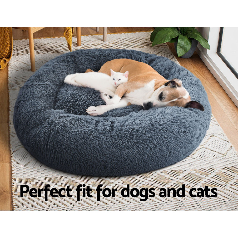 i.Pet Pet Bed Dog Cat 90cm Large Calming Soft Plush Bed Dark Grey-Pet Beds-PEROZ Accessories