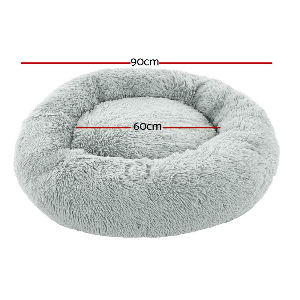 i.Pet Pet Bed Dog Cat 90cm Large Calming Soft Plush Light Grey-Pet Beds-PEROZ Accessories