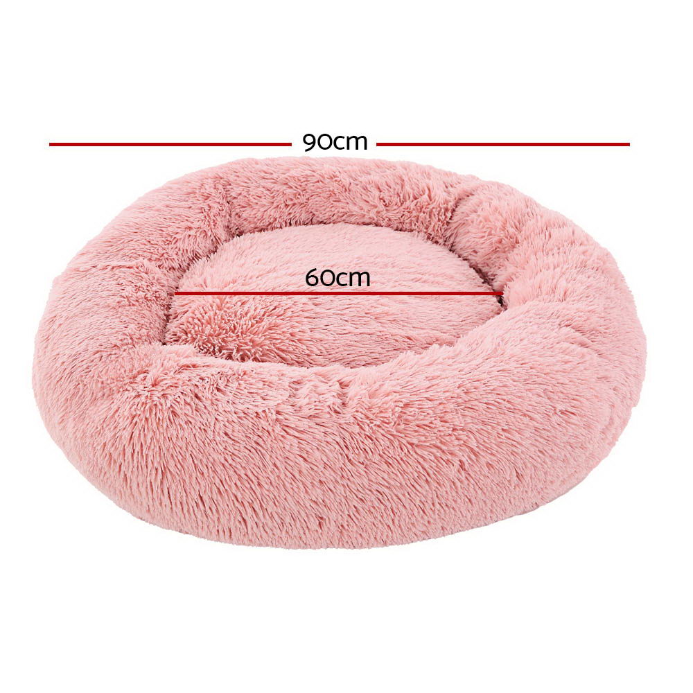 i.Pet Pet Bed Dog Cat 90cm Large Calming Soft Plush Pink-Pet Beds-PEROZ Accessories