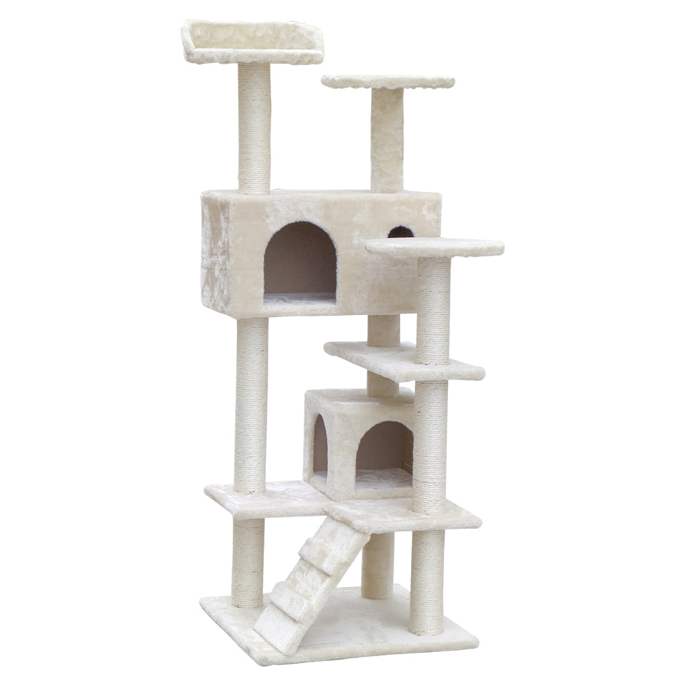 i.Pet Cat Tree 134cm Trees Scratching Post Scratcher Tower Condo House Furniture Wood Beige-Pet Care &gt; Cat Supplies-PEROZ Accessories