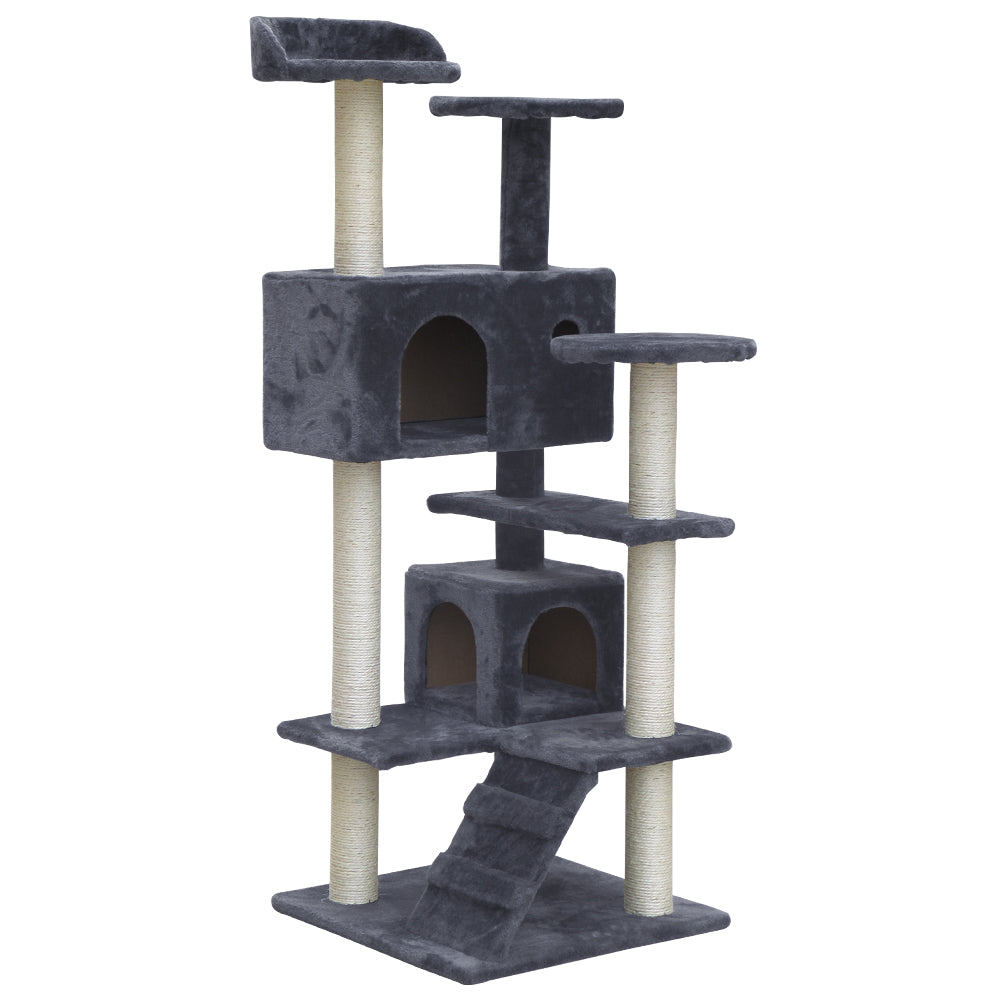 i.Pet Cat Tree 134cm Trees Scratching Post Scratcher Tower Condo House Furniture Wood Grey-Pet Care &gt; Cat Supplies-PEROZ Accessories