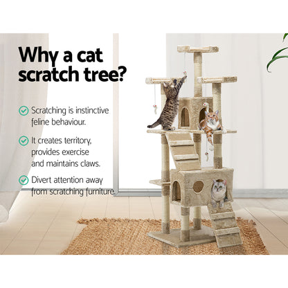 i.Pet Cat Tree 180cm Trees Scratching Post Scratcher Tower Condo House Furniture Wood Beige-Pet Care &gt; Cat Supplies-PEROZ Accessories