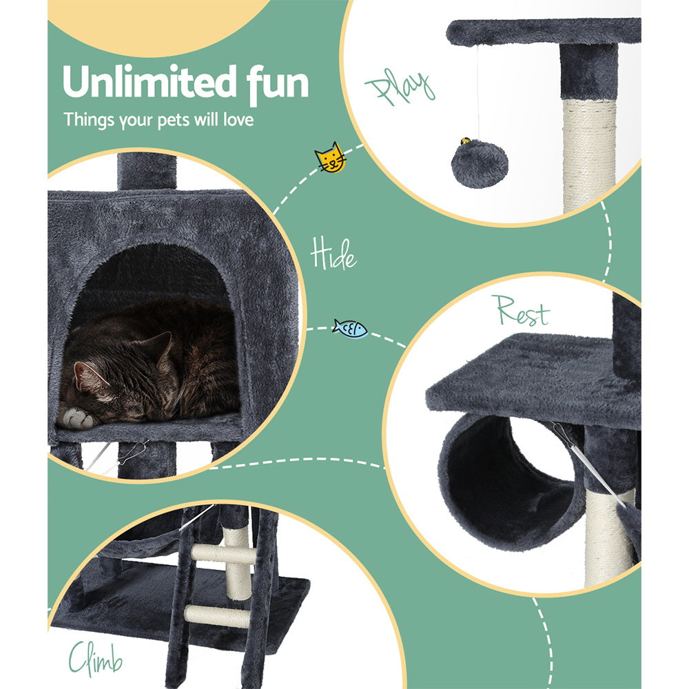 i.Pet Cat Tree Scratching Post Tower Scratcher Wood Condo Toys House Bed 144cm-Cat Trees-PEROZ Accessories