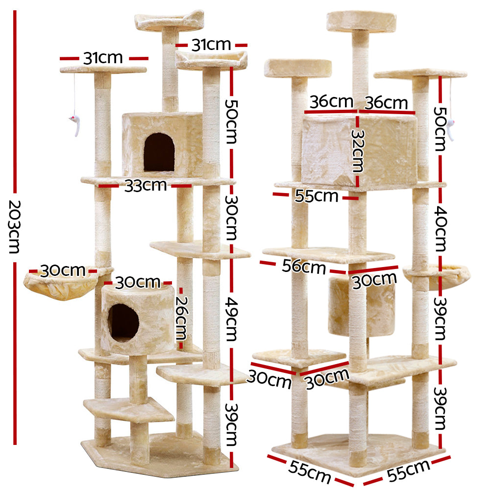 i.Pet Cat Tree 203cm Trees Scratching Post Scratcher Tower Condo House Furniture Wood Beige-Pet Care &gt; Cat Supplies-PEROZ Accessories