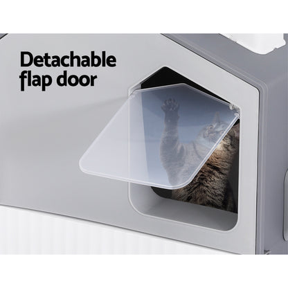 i.Pet Cat Litter Box Large Tray Kitty Toilet Fully Enclosed House Hooded Scoop Mat Grey-Pet Care &gt; Cat Supplies-PEROZ Accessories