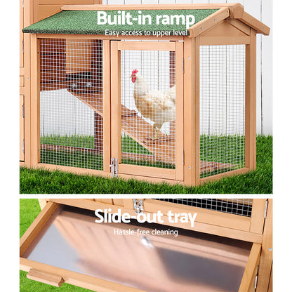 i.Pet Chicken Coop Rabbit Hutch 138cm Wide Wooden Pet Hutch-Pet Care &gt; Coops &amp; Hutches-PEROZ Accessories