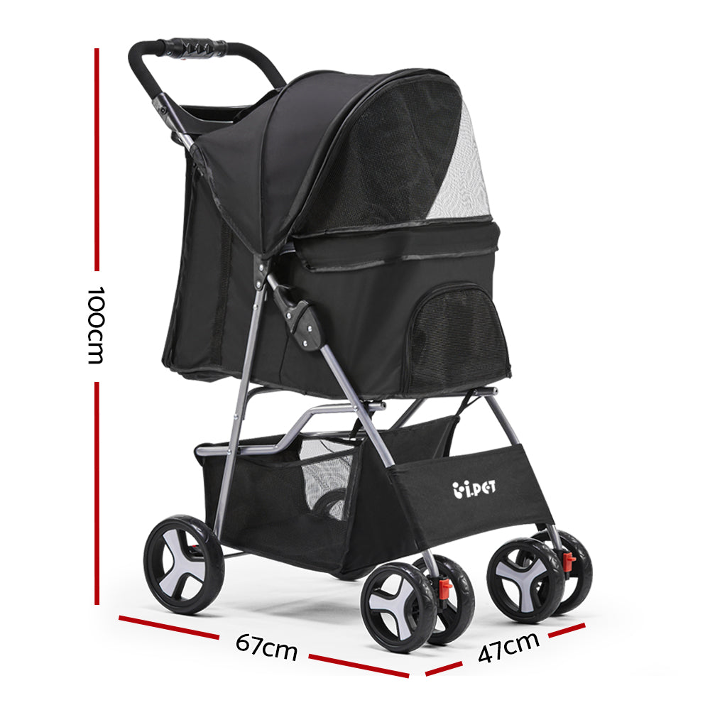 i.Pet 4 Wheel Pet Stroller - Black-Pet Care &gt; Dog Supplies-PEROZ Accessories