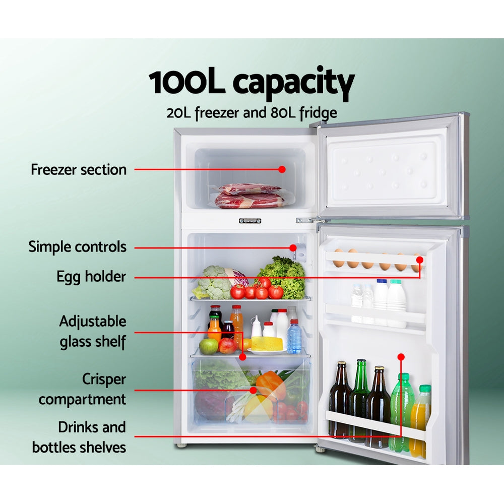 Glacio 100L Portable Fridge Bar Freezer Cooler Upright 12V/24V/240V Caravan Car Silver-Appliances &gt; Fridges-PEROZ Accessories