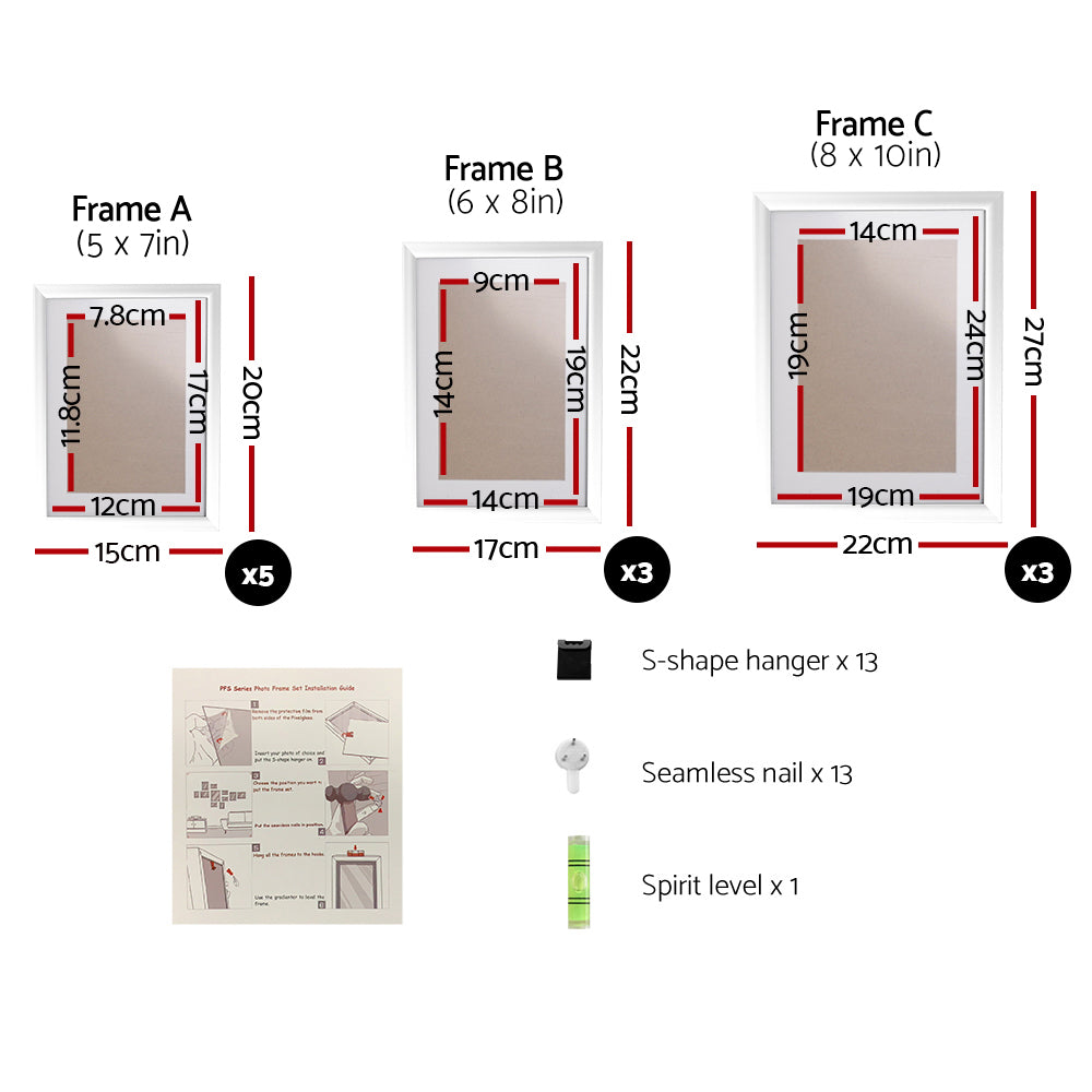 Artiss Photo Frames11PCS 5x7in 6x8in 8x10in Hanging Wall Frame White-Home &amp; Garden &gt; DIY - Peroz Australia - Image - 2