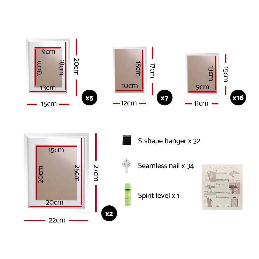 Artiss Photo Frames 30PCS 8x10in 5x7in 4x6in 3.5x5in Hanging Wall Frame White-Home &amp; Garden &gt; DIY - Peroz Australia - Image - 2