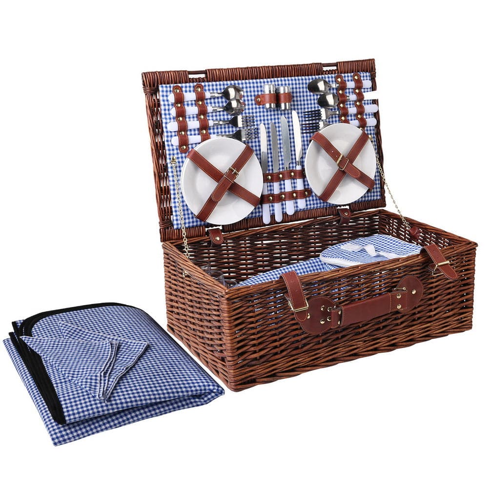 Alfresco 4 Person Picnic Basket Handle Baskets Outdoor Insulated Blanket-Outdoor &gt; Picnic-PEROZ Accessories