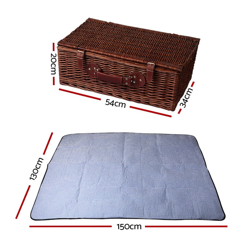 Alfresco 4 Person Picnic Basket Handle Baskets Outdoor Insulated Blanket-Outdoor &gt; Picnic-PEROZ Accessories